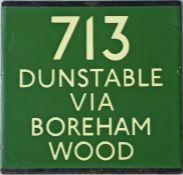 London Transport coach stop enamel E-PLATE for Green Line route 713 destinated Dunstable via Boreham