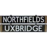 London Underground Standard Tube Stock enamel CAB DESTINATION PLATE for Northfields/Uxbridge on