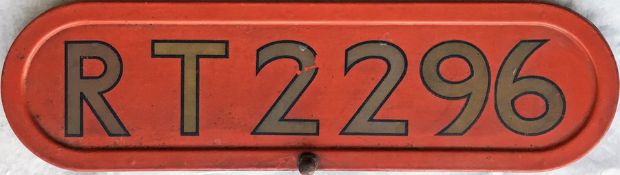 London Transport RT bus BONNET FLEETNUMBER PLATE from RT 2296. The original bus to carry this number