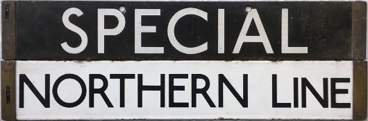 Pair of London Underground Standard or 38-Tube Stock enamel CAB DESTINATION PLATES 'Special' and '