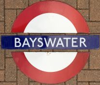 London Underground enamel PLATFORM ROUNDEL from Bayswater station on the District & Circle Lines.
