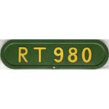 London Transport (London Country) RT bus BONNET FLEETNUMBER PLATE from RT 980. Always a green bus,