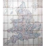 1860 Stanford's Railway & Road MAP of England & Wales. Linen-backed, in colour and opens out to