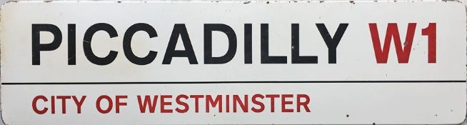 1960s/70s City of Westminster enamel STREET SIGN from Piccadilly, W1, one of London's most famous