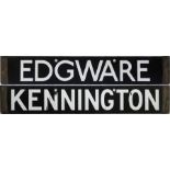 London Underground 1938-Tube Stock enamel CAB DESTINATION PLATE for Edgware / Kennington on the