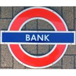 London Underground enamel PLATFORM ROUNDEL from Bank Station on the Central and Northern Lines. This