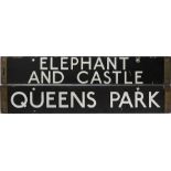 London Underground Standard or 1938 Tube Stock enamel DESTINATION PLATE for Elephant & Castle/Queens