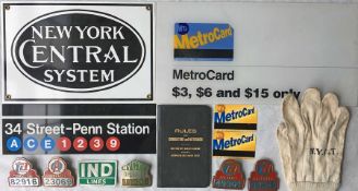 Selection of items from the New York Subway (Underground) comprising 6 x CAP ETC BADGES (5 metal,