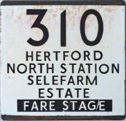 [Updated description] London Transport bus stop enamel E-PLATE for route 310 destinated Hertford