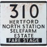 [Updated description] London Transport bus stop enamel E-PLATE for route 310 destinated Hertford