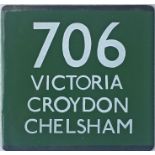 London Transport coach stop enamel E-PLATE for Green Line route 706 destinated Victoria, Croydon,