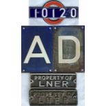 Selection of London Underground 1938-Tube Stock items comprising interior enamel CAR NUMBER PLATE