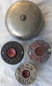 London Transport etc BELL PUSHES x 3 (2 chrome, one brown bakelite from conductor's cubby hole) plus