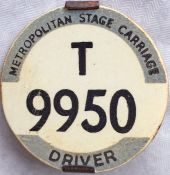 London Tram & Trolleybus Driver's METROPOLITAN STAGE CARRIAGE BADGE T 9950 with 'horseshoe'-type