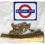 London Underground permanent way brass GANGER'S WARNING HORN marked 'LPTB', probably 1930s. Measures