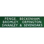 Southern Electric enamel STATION SIGN 'Penge, Beckenham, Bromley, Orpington, Swanley & Sevenoaks'.