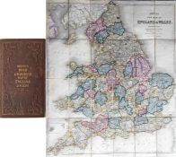 1848 Bett's Road & Railroad MAP of England & Wales. Linen-backed inside cloth-covered board covers