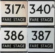 Selection (4) of London Transport bus stop enamel E-PLATES, all marked 'Fare Stage' and for routes