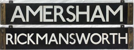 London Underground CO/CP Stock enamel CAB DESTINATION PLATE for Amersham/Rickmansworth on the