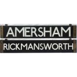 London Underground CO/CP Stock enamel CAB DESTINATION PLATE for Amersham/Rickmansworth on the