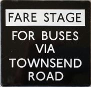 [Updated description] London Transport bus stop enamel E-PLATE 'Fare Stage, for Buses via Townsend