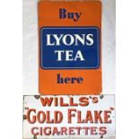 Pair of ADVERTISING SIGNS, one an enamel sign, c1940s/50s, for Will's Gold Flake Cigarettes,