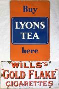 Pair of ADVERTISING SIGNS, one an enamel sign, c1940s/50s, for Will's Gold Flake Cigarettes,