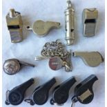 Quantity (11) of rail (mainly) & bus WHISTLES, mainly 'Acme Thunderer', including examples from LMS,