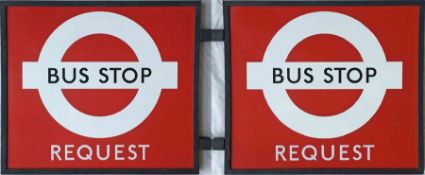 1940s/50s London Transport enamel BUS STOP FLAG 'Request'. Double-sided with two enamel plates