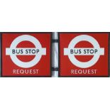 1940s/50s London Transport enamel BUS STOP FLAG 'Request'. Double-sided with two enamel plates