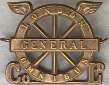 c1910 London General Omnibus Company bus drivers' and conductors' brass CAP BADGE in the winged