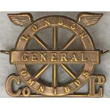 c1910 London General Omnibus Company bus drivers' and conductors' brass CAP BADGE in the winged