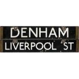 London Underground Standard Tube Stock enamel CAB DESTINATION PLATE for Denham / Liverpool St on the