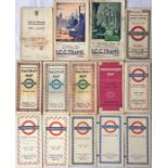 Selection (14) of 1920s-50s London Tramways & Underground POCKET MAPS in varying condition from