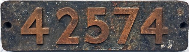 British Railways SMOKEBOX NUMBERPLATE from ex-LMS Stanier 4P 2-6-4T 42574, built at North British,