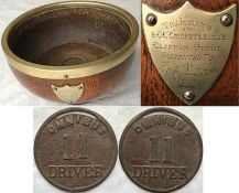 1912 LCC Tramways wooden PRESENTATION BOWL inscribed "Tramways, LCC Cricket League, Clapham Depôt.