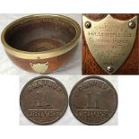 1912 LCC Tramways wooden PRESENTATION BOWL inscribed "Tramways, LCC Cricket League, Clapham Depôt.