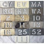 Selection of London Transport bus GARAGE ALLOCATION & RUNNING NUMBER PLATES (stencils) comprising CY