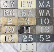 Selection of London Transport bus GARAGE ALLOCATION & RUNNING NUMBER PLATES (stencils) comprising CY