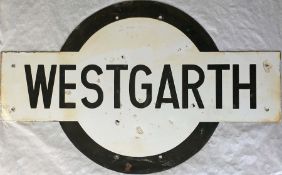 Victorian Railways (Australia) enamel STATION SIGN in 'target' style from Westgarth station, a