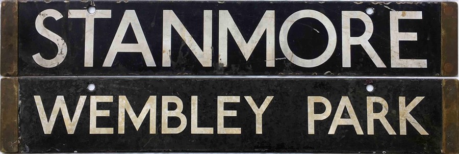 London Underground Standard / 38-Tube Stock enamel CAB DESTINATION PLATE for Stanmore / Wembley Park