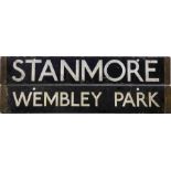 London Underground Standard / 38-Tube Stock enamel CAB DESTINATION PLATE for Stanmore / Wembley Park