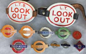 Quantity (12) of London Transport CAP BADGES, LAPEL BADGES & ARMBAND BADGES from the Underground and