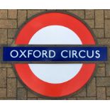 London Underground enamel PLATFORM ROUNDEL SIGN from Oxford Circus Station on the Bakerloo,