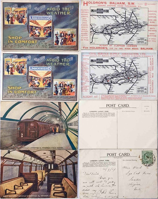 Selection of early London Underground POSTCARDS comprising 2 x c1911 London Underground Railways "