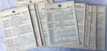 Large quantity (c150) of 1950s London Transport bus PANEL TIMETABLES as fitted to bus stop displays.