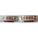 Pair of Ribble Motor Services Ltd enamel-on-brass CAP BADGES, one for a driver, one for a conductor.