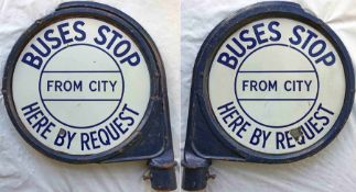 c1940s/50s Birmingham Corporation BUS STOP FLAG 'Buses [from City] stop here by request'. A double-