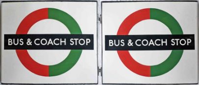 London Transport enamel BUS & COACH STOP FLAG (compulsory). A 1950s/60s 'bullseye'-style, double-
