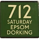 London Transport coach stop enamel E-PLATE for Green Line route 712 marked 'Saturday' and destinated